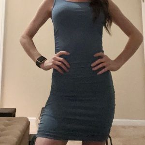 Blue ribbed cinched dress
